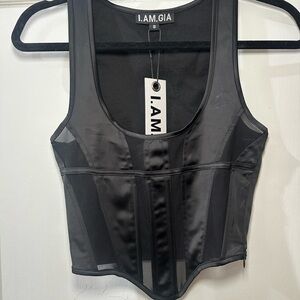I.AM.GIA Lucina Black Mesh Corset Top